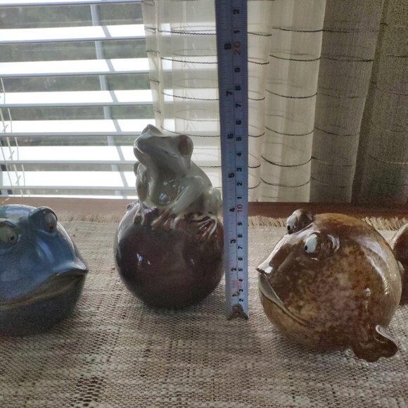 Art Pottery Figurines Set of 3, VTG Whimsical Spherical Fish Frog 6.75" - Picture 12 of 15